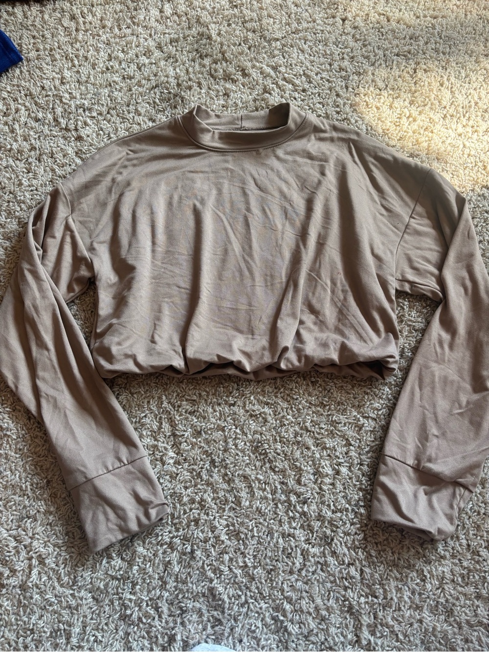Five Dancewear Cropped Long-Sleeve Crew Top in Taupe